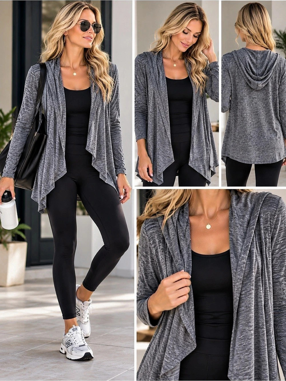 Reebok Gray Hooded Open Front Cardigan Size Medium Like New athletic wear